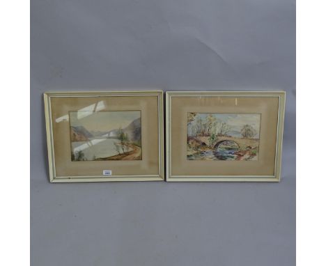 J K Maxton, pair of watercolours, landscape views, 40cm x 56cm overall, framed 