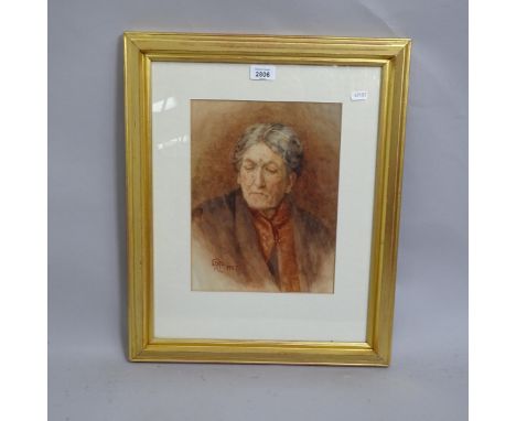 An early 20th century watercolour, portrait study of a lady, signed with monogram and dated 1907, 53cm x 44cm overall, framed