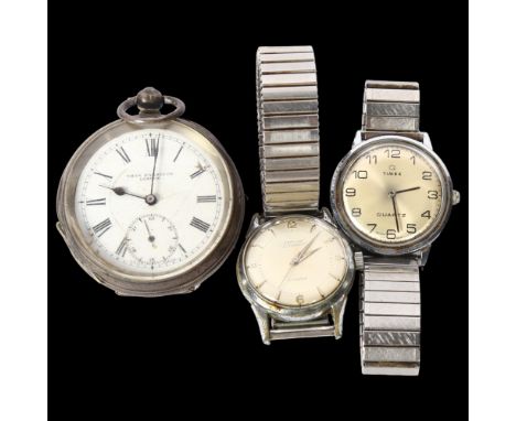 THOMAS HARRISON, LONDON - a silver-cased pocket watch (A/F), a quartz Timex wristwatch, and a Certina automatic wristwatch wi