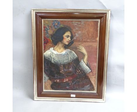 Continental oil on canvas, portrait of a woman, unsigned, 61cm x 45cm, framed1 small patch repair on bottom edge not visible 