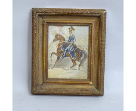 Ellis, watercolour and sketch drawing, study of a military figure on horseback, 36cm x 31cm overall, in gilt-gesso frame 