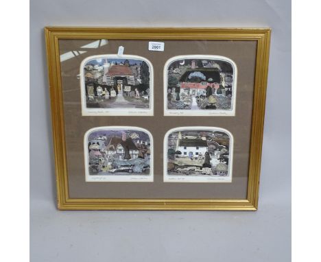 Graham Clarke, group of 4 artist's proof coloured etchings, mounted in single frame, to included morning rush, snipping, nigh