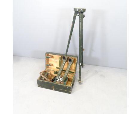 A Second World War Period British Army stereoscopic telescope on field stand, no. 1B Mk I dated 1942, no. 748, with British B