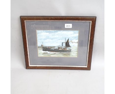 K Hemp, watercolour, Yarmouth steam barge Kitty George entering harbour, signed and dated 1993, 16cm x 23cm, framedGood condi