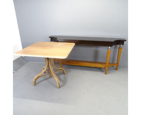 A modern limed-oak effect square top table on bentwood base, 91x74cm, and a contemporary Selva console table with maker's lab