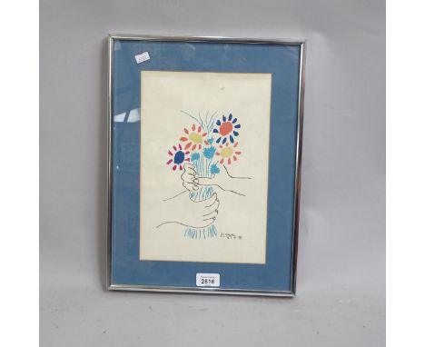 Picasso, coloured lithograph "Bouquet of Peace", signed and dated 21.4.58, published 1958, image 30cm x 20cm, 41cm x 31cm ove
