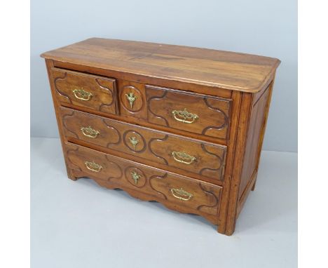 An antique French walnut commode chest of two short and two long drawers. 114x80x46cm. 