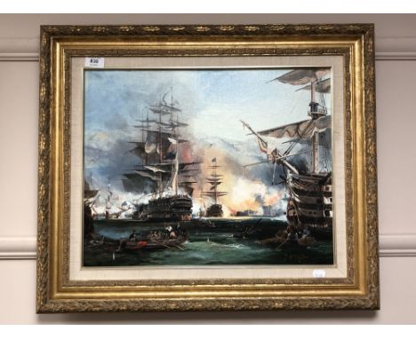 Dallas K Taylor : The Bombardment of Algiers, oil on board, 50 x 39 cm