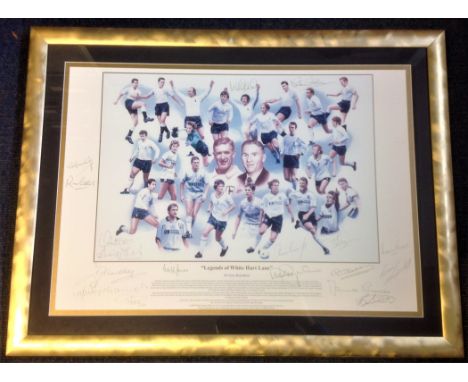 Football Tottenham Hotspur Legends of White Hart Lane multi signed 34x26 approx mounted and framed print by the artist Gary B