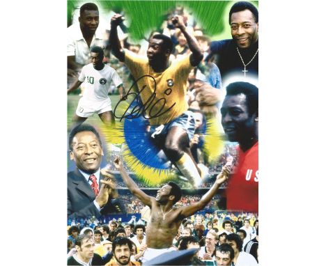 Football Pele signed 12x8 colour montage photo picturing the Legendary Brazilian through his career. Edson Arantes do Nascime