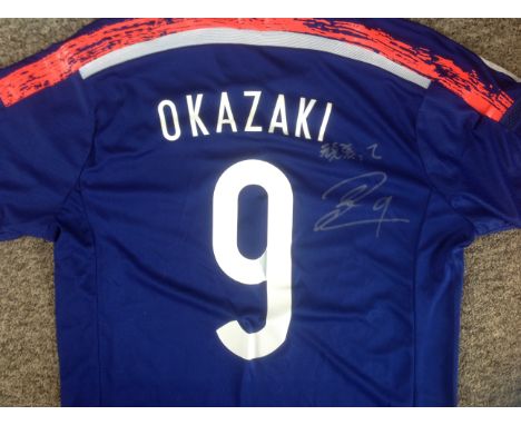 Football Shinji Okazaki signed Japan international shirt. Shinji Okazaki, Okazaki Shinji, born 16 April 1986) is a Japanese p