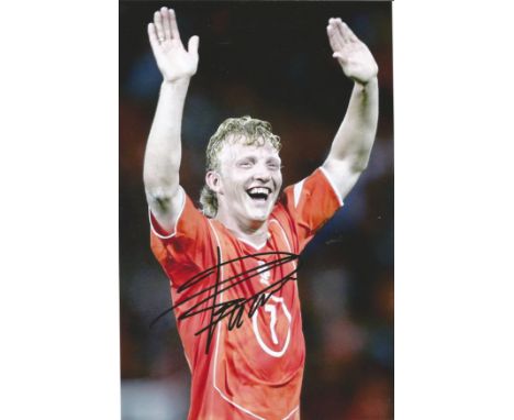 Football Dirk Kuyt signed 12x8 colour photo pictured celebrating while playing for Holland. Dirk Kuijt s born 22 July 1980) i