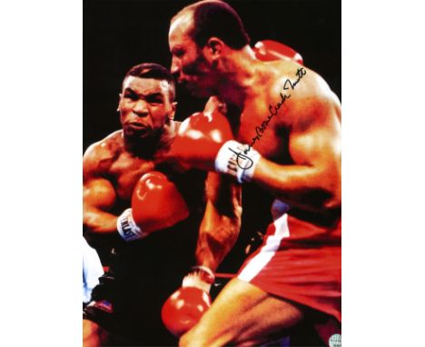 Boxing James Bonecrusher Smith signed 16x12 colour photo pictured during his World Heavyweight Unification bout with Mike Tys