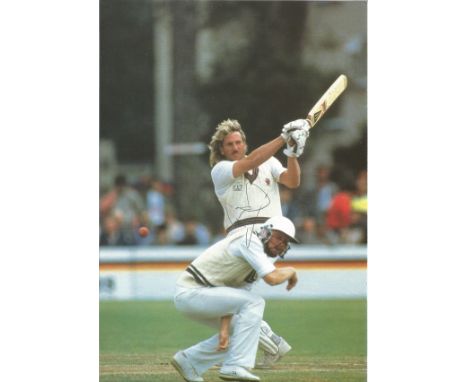 Cricket Ian Botham signed 12x8 colour magazine photo. Ian Terence Botham, Baron Botham, OBE (born 24 November 1955) is an Eng