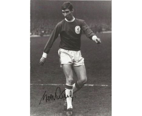 Football Geoff Strong signed 12x8 black and white magazine photo pictured while playing for Liverpool. Good condition. All au