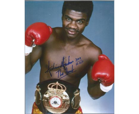 Boxing Julian Jackson The Hawk with Inscription signed 10x8 photo. Julian Jackson (born September 12, 1960) is a former profe