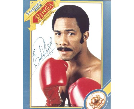 Boxing Eusebio Pedroza signed 10x8 photo. Eusebio Pedroza (March 2, 1956 - March 1, 2019) was a Panamanian boxer who held the