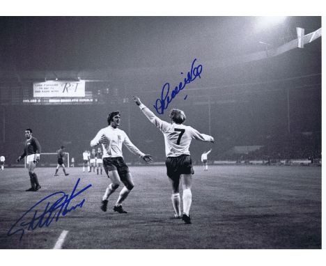England 1970: Autographed 16 X 12 Photo, Depicting England's Geoff Hurst Celebrating With Teammate Francis Lee Who Had Just S
