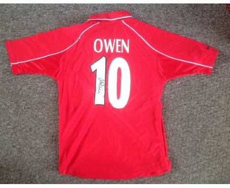 Football Michael Owen signed replica Liverpool home shirt. Good condition. All autographs come with a Certificate of Authenti