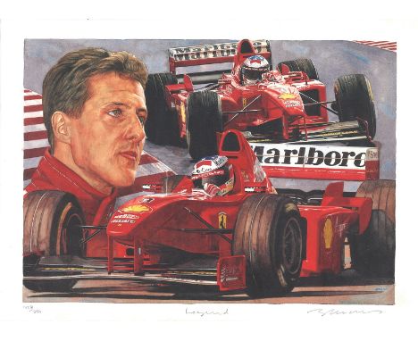 Motor Racing Michael Schumacher limited edition print signed by the highly renowned artist Leom Evans. Good condition. All au