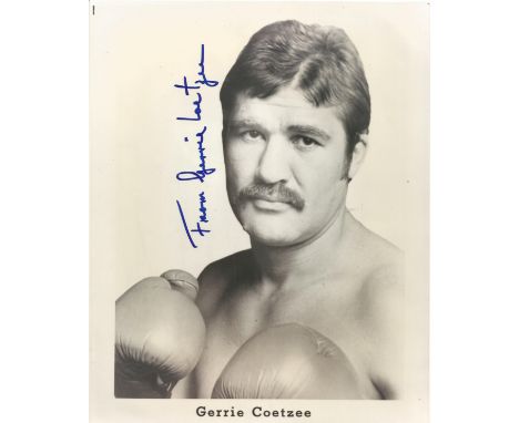 Boxing Gerrie Coetzee signed 10x8 black and white photo. Gerhardus Christian "Gerrie" Coetzee (born 8 April 1955) is a South 