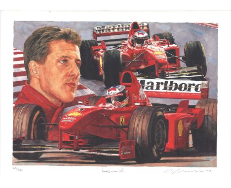 Motor Racing Michael Schumacher limited edition print signed by the highly renowned artist Leom Evans. Good condition. All au