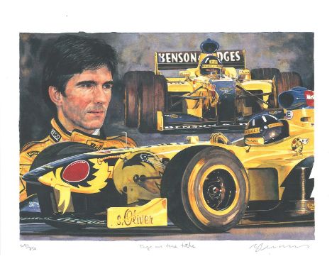 Motor Racing Damon Hill limited edition print signed by the highly renowned artist Leom Evans. Good condition. All autographs