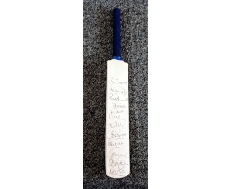 Cricket multi signed miniature bat signed by 11 ex England players such as Roger Tolchard, Graham Roope, Peter Such, John Chi