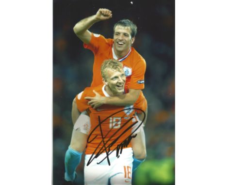 Football Dirk Kuyt signed 12x8 colour photo pictured celebrating while playing for Holland. Dutch former professional footbal