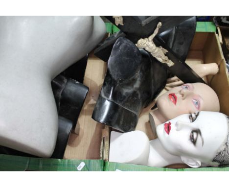 A selection of display stands / mannequin busts and 2 heads to include 4 gesso Art Deco style busts and a cross. 