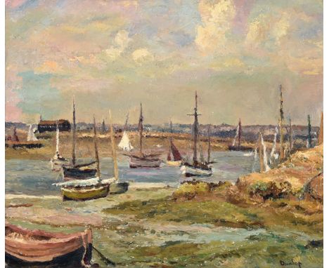 Ronald Ossory Dunlop RA (1894-1973) Shipping on an estuary  Signed, oil on canvas, 61cm by 73.5cm   Artist's Resale Rights/Dr