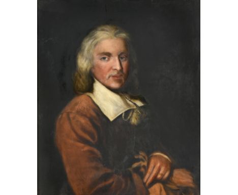 After Jacob Huysmans (c.1633-1696) Flemish   Portrait of Isaak Walton, half length, wearing a broad white collar and holding 
