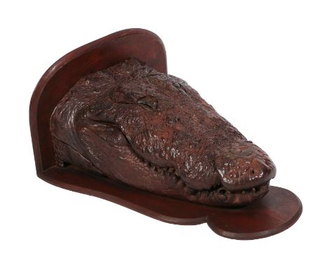 Taxidermy: A Mugger Crocodile Head Mount (Crocodylus palustris), circa late 19th/early 20th century, large adult taxidermy he