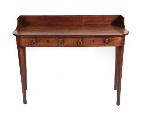 A Regency Mahogany, Crossbanded and Boxwood Strung Serving Table, early 19th century, with three-quarter gallery above two sm