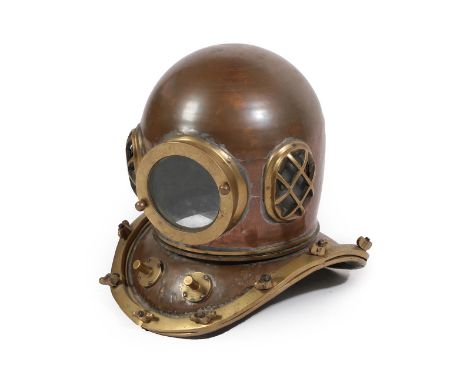 A Decorative Copper and Brass 12 Bolt Diver's Helmet, in manner of Siebe, unsigned, circular front window with oval side wind