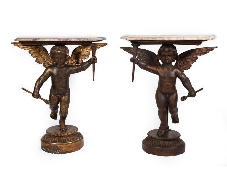 A Pair of North European Gilt and Bronzed Console Tables, possibly Italian, one late 19th century, the other of later date, e