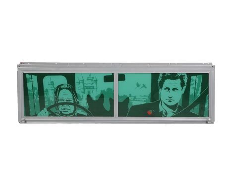 A Painted Glass Windscreen from a Series 3 Land Rover, entitled ''Driving Prince Harry'' 2013, by Brian Smallwood, signed and