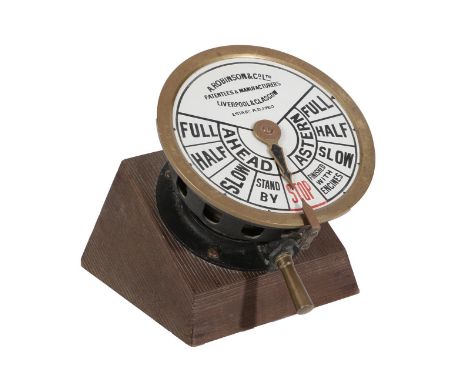 A Brass Engine Room Telegraph, by A Robinson &amp; Co Ltd, Liverpool &amp; Glasgow, the white enamel dial signed as per title