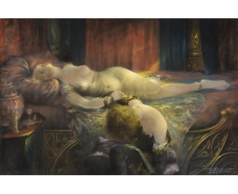 Charles Antoine Alain Cazanave (1882-1957) French  Frolics in the hareem  Signed, with indistinctly inscribed original artist