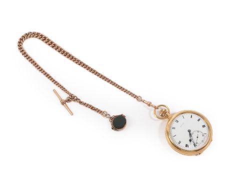 An 18 Carat Gold Open Faced Pocket Watch, signed Rolex, 1906, lever movement signed, enamel dial with Roman numerals, seconds