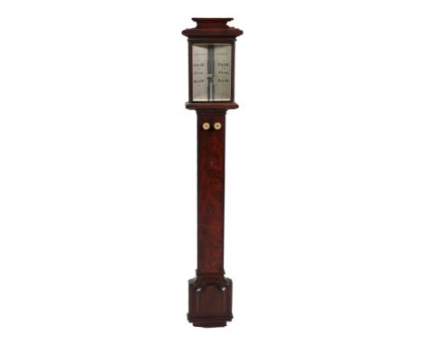 A Good Mahogany Stick Barometer, signed Dollond, London, 19th century, concealed mercury tube with a twin vernier silvered di