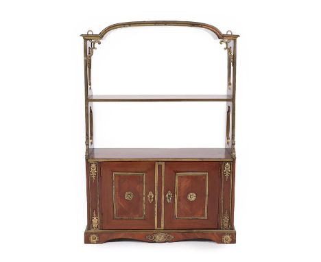 A Louis XVI Ormolu and Brass Mounted, Tulipwood, Kingwood and Mahogany Hanging Wall Shelf, third quarter 18th century, with a