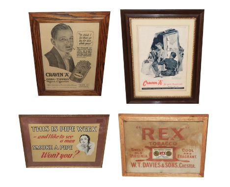 A Craven ''A'' Cigarettes Advertising Poster, inscribed CRAVEN ''A'' CORK TIPPED VIRGINIA CIGARETTES MADE SPECIALLY TO PREVEN