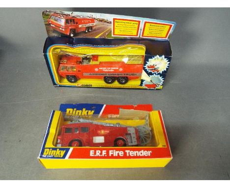 Dinky Toys, Corgi Toys - Two boxed diecast model fire appliances. Lot consists of Dinky Toys #266 ERF Fire Tender with red hu