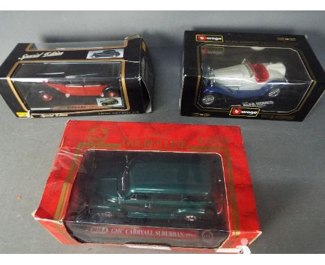 Maisto, Bburago, Mira - Three boxed diecast 1:18 scale model vehicles. Lot consists of Maisto Special Edition Citroen 15CV; B