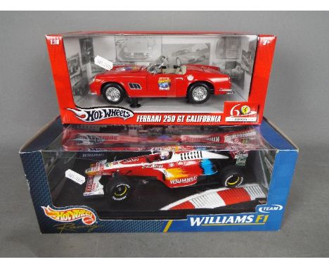 Hot Wheels - Mattel - Two boxed 1:18 scale Hot Wheels models, a Ferrari 250 GT California and a Williams Formula 1 car. Both 