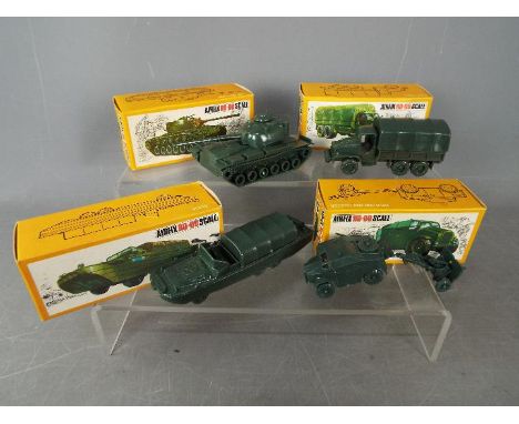 Airfix - Four boxed plastic HO/OO scale military vehicles by Airfix. Lot includes D.U.K.W; 6x6 Truck; Field Gun and Tractor; 