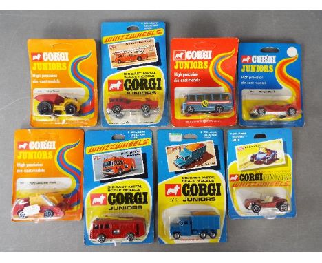 Corgi Juniors - A group of eight Corgi Juniors to include #64 Morgan Plus 8; #58 GP Beach Buggy; #13 Guy Warrior Sand Truck a
