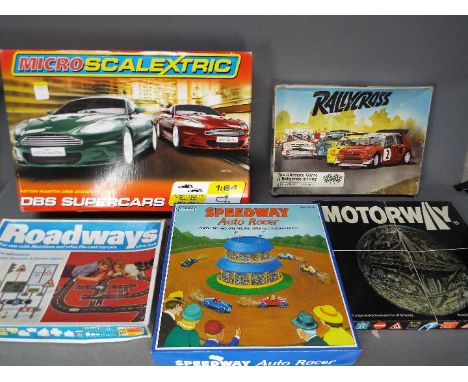 Micro Scaletric - Schylling - A collection of motoring related board games, Micro Scalextric set and a clockwork toy, include