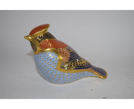 Royal Crown Derby Paperweight, formed as a seated bird, silver button